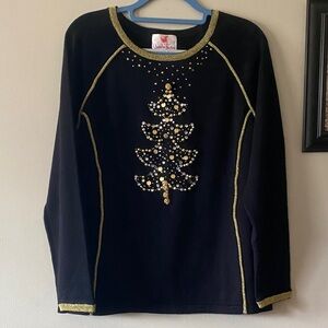 Quacker Factory Black Embellished Christmas tree sweater